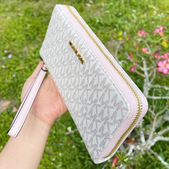 Michael Kors Jet Set Large Continental Wallet Wristlet MK Vanila Pink Blush - Picture 5 of 12